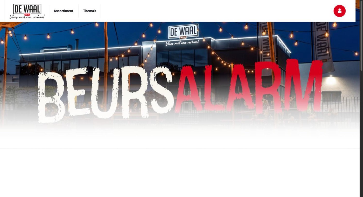 De bovenkant van de Beursalarm-pagina met het campagnebeeld waarin de letters BEURSALARM staan.